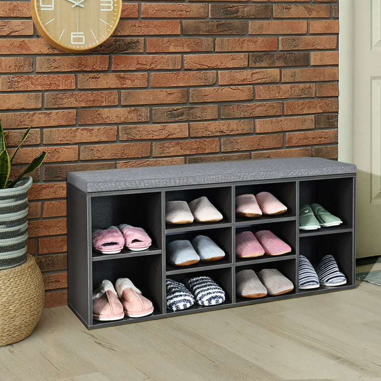 Shoe Bench, 12 Cubbies Shoe Organizer for Entryway, Storage Bench with  Cushion, Cubby Shoe Rack with Adjustable Shelves for Living Room, Bedroom,  Mudroom, Hallway, Grey Wash 