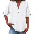 thumbnail image 4 of Ruimatai Women's V-Neck Linen Shirt Soft Breathable Button Up Blouse Loose Fit Casual Tunic Top for Summer, 4 of 8