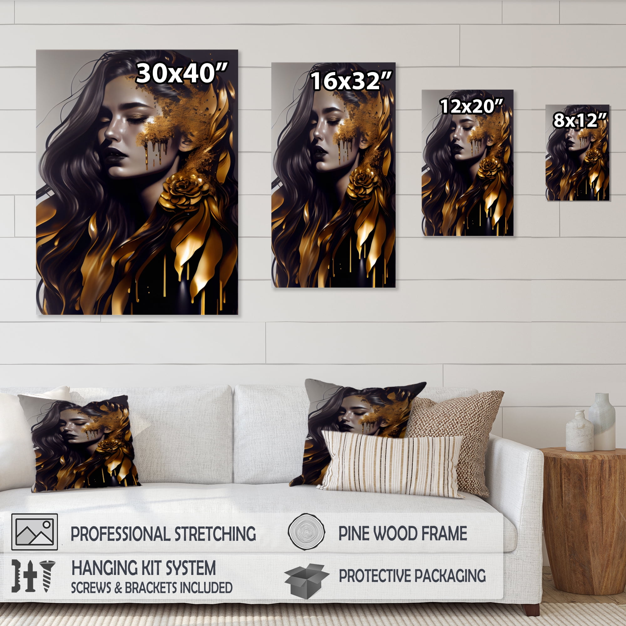 Designart Gold And Black Sensual Woman I Canvas Wall Art