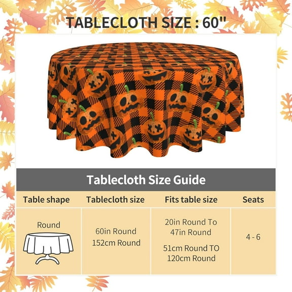 Halloween Pumpkin Round Tablecloth 60 Inch, Fall Buffalo Plaid Orange Table Anti-Wrinkle Waterproof Wipeable Table Cover for Autumn Thanksgiving Party Home Dining Decor