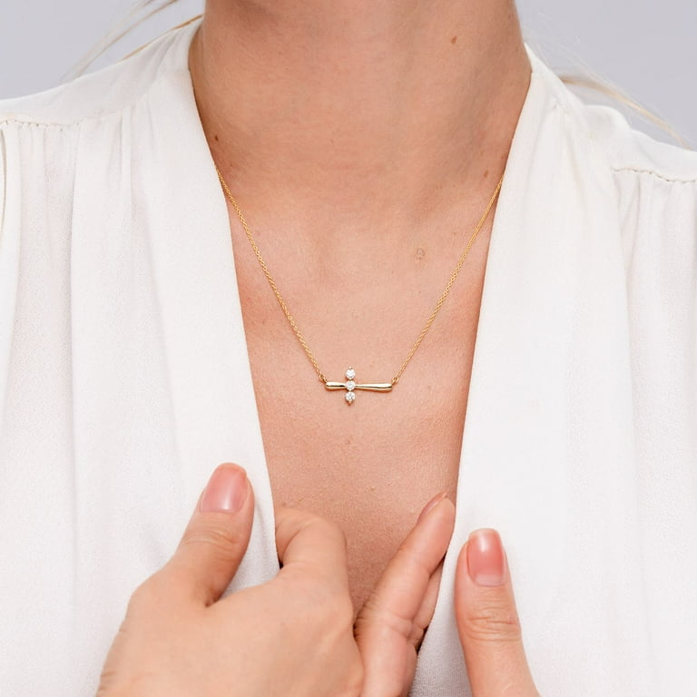 ANGARA Natural Diamond Sideways Cross Necklace in 14K Rose Gold