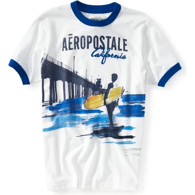Aeropostale playera bordada California Surf Graphic para hombre, color blanco, extragrande