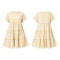 thumbnail image 4 of CALAFEBILA Beach Dress Lattern Short Sleeve O-neck Plaid Midi Sun Dress Swing Long Dresses for Junior, 4 of 9