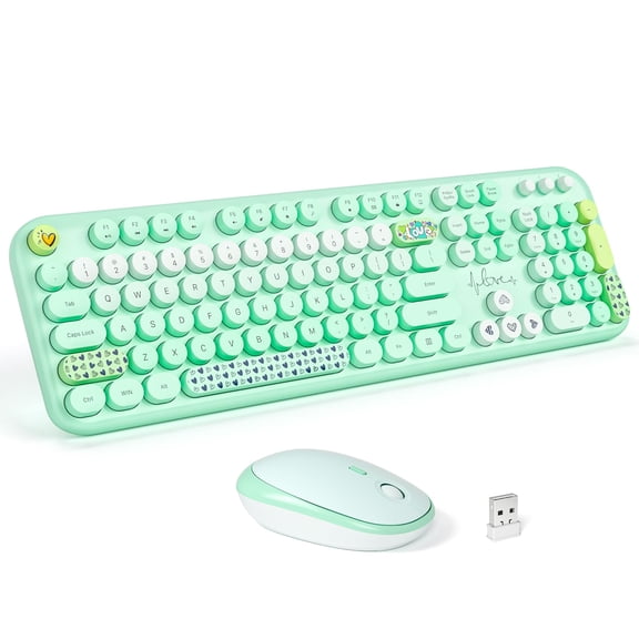 Wireless Keyboard and Mouse Combo - 2.4G Full-Sized Cute Colorful Retro Keyboard