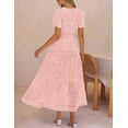 thumbnail image 4 of Merokeety Womens Summer Dresses Boho Floral Eyelet Lace Tiered Flowy Maxi Dress Pink l, 4 of 5
