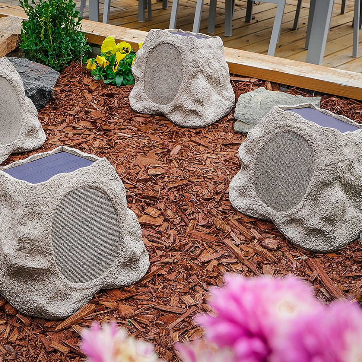 Victrola Rock Speaker Connect Bluetooth Outdoor Speaker with Solar Charging - Each (Stone)