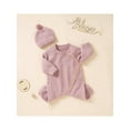 thumbnail image 4 of Cenuakty Baby Knit Jumpsuit Set, Long Sleeve Crew Neck Button Closure Solid Romper with Hat, 4 of 9