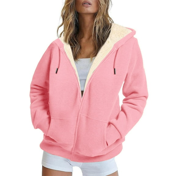 Wangmeiwg Women's Sweatshirts Women's Hoodies & Sweatshirts Warm Athletic Jacket Long Sleeve Oversized Coat with Pockets for Fall Pink M
