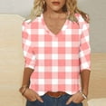 thumbnail image 2 of Jewelreauty Women Tunic Tops Elbow Length V Neck Floral/Plaid T-Shirts Summer Casual Basic Tee, 2 of 4