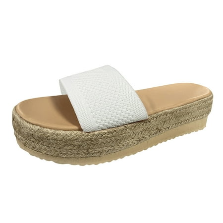 

uikmnh Women Shoes Ladies Fashion Solid Color Cloth Breathable Thick Bottom Casual Sandals White 7.5