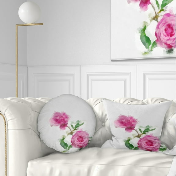 Designart Rose Stem with Pair of Roses - Floral Throw Pillow - 12x20