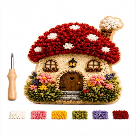 3D Fabric Poke Art Kit Moon Moth Cottage Craft No Sew Poke Painting,Whimsical Village DIY Board With Wooden Poke Tool,Handmade Creative Fantasy Home Room Tabletop Fine Art Decoration