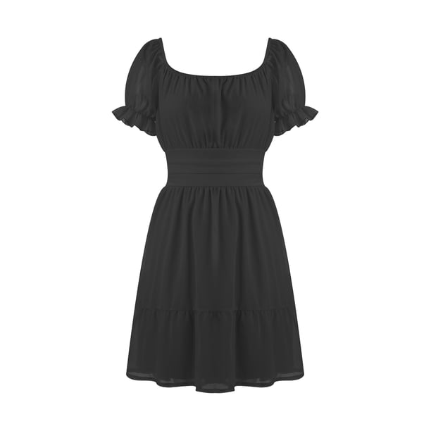 VISgogo Vestido casual de manga corta para mujer, a la moda, de color sólido, cuello barco, con lazo, sin espalda, vestido acampanado VISgogo moda