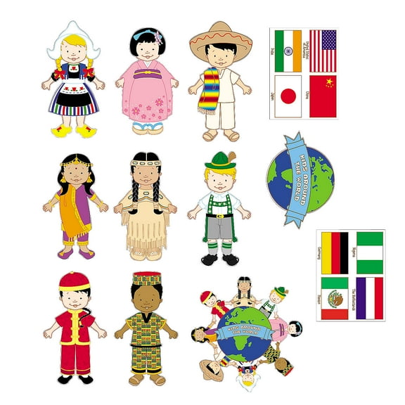 Multicultural Kids from Around The World - set of 12 diverse cardboard cutouts