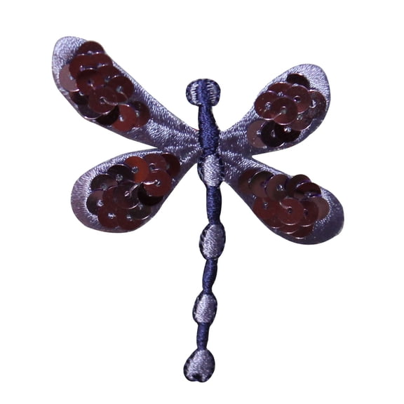 ID 0471E Sequin Dragonfly Patch Flying Garden Fairy Embroidered Iron On Applique