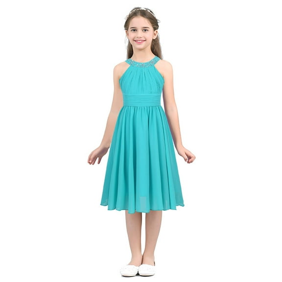 DPOIS Kids Girls Sleeveless Chiffon Flower Girl Dress for Birthday Wedding Party Turquoise 12