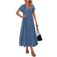 thumbnail image 1 of Vestido de verano KIRUNDO 2025 con cuello en V plisado azul XXL, 1 of 9