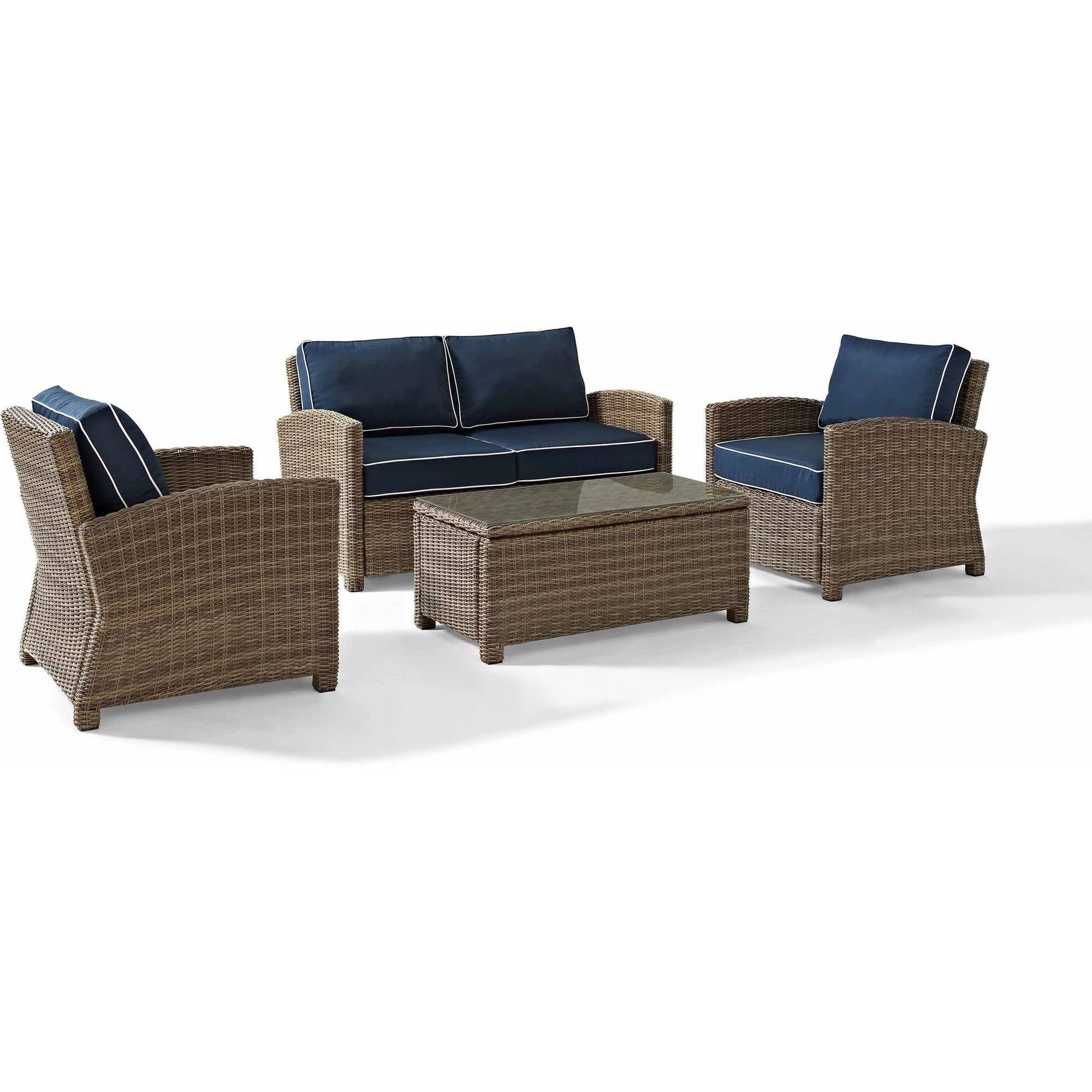 Crosley Furniture Bradenton 4 Piece Outdoor Wicker Seating Set with Navy Cushions... by Crosley Furniture