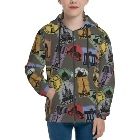 

Hoodies for Women Stamp worlds Pattern Long Sleeve Sweatshirt Drawstring Zip Up Hoodie with Pockets Teen Girl Clothes