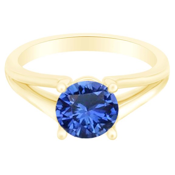 AFFY Round Simulated Sapphire Split Shank Solitaire Ring 1 Cttw 14k Yellow Gold Over Sterling Silver-8