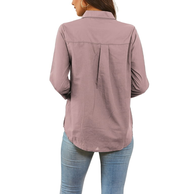 Niuer Ladies Shirts Pockets Tops Solid Color Blouse Casual Tee