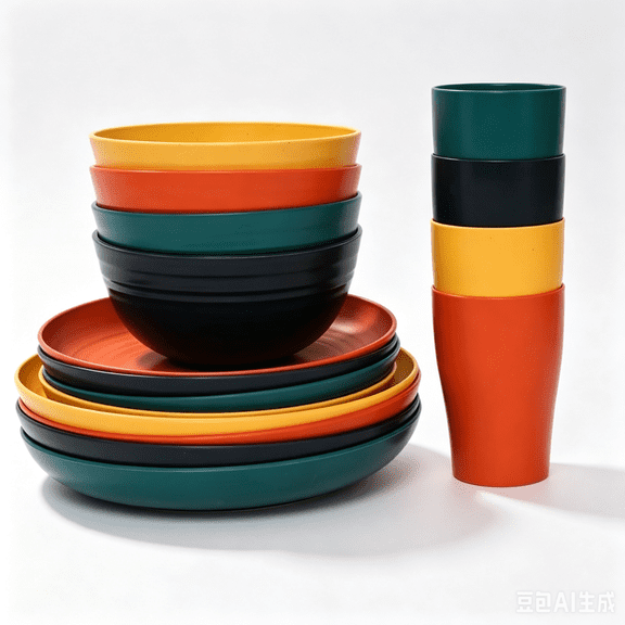 Dinnerware Set for 4, Reusable Lightweight Unbreakable Plastic Plates Bowls Cups, Modern Minimalist Kitchen Dining Dishes for Daily Use