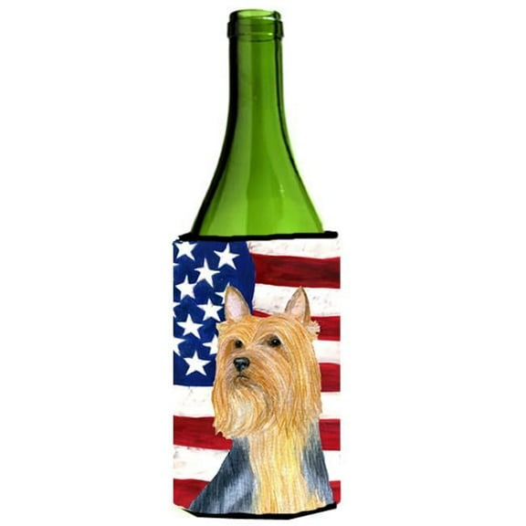 USA American Flag With Silky Terrier Wine bottle sleeve Hugger - 24 oz.