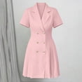 thumbnail image 4 of Dvprdro Womens Work Office Mini Dress Collared Short Sleeve Double Breasted Button Slim A Line Dress Solid, 4 of 8