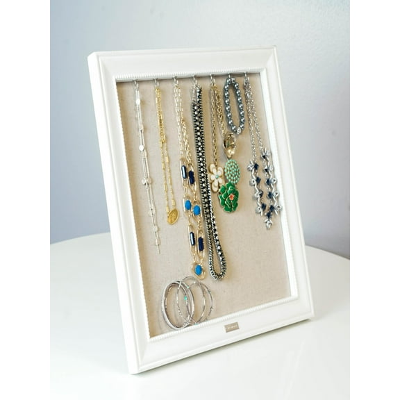 Hives and Honey Wood Jewelry Frame with Necklace Hooks - White