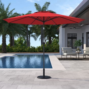 Parasol de marché rond à bouton poussoir pour patio de 2,7 m HOMETRENDS, salsa