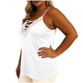 thumbnail image 5 of TEAJOPSUU Women's Plus Size Cami Tops Spaghetti Straps V Neck Sleeveless Tank Tops Trendy Lace Trim Crisscross Front Solid Summer Camisole Shirts White, 5 of 7
