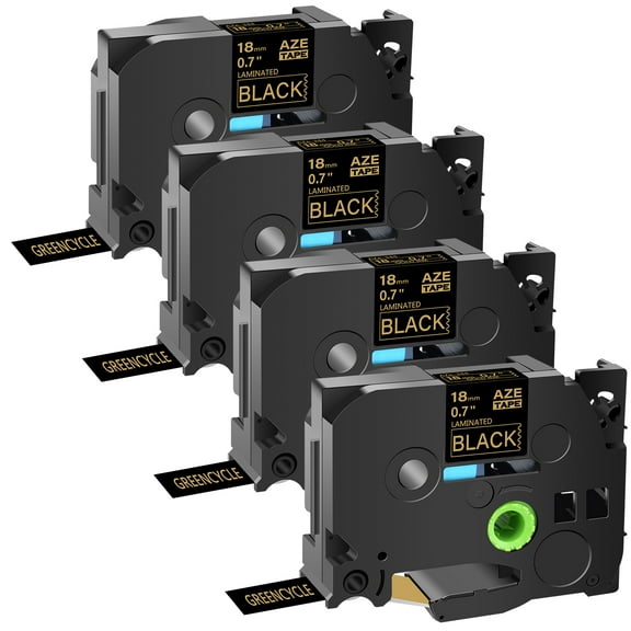 GREENCYCLE 4PK Compatible for Brother P-touch Gold on Black 18mm 8m TZ TZe TZe-344 TZ-344 TZ344 TZ344 Laminated Label Tape