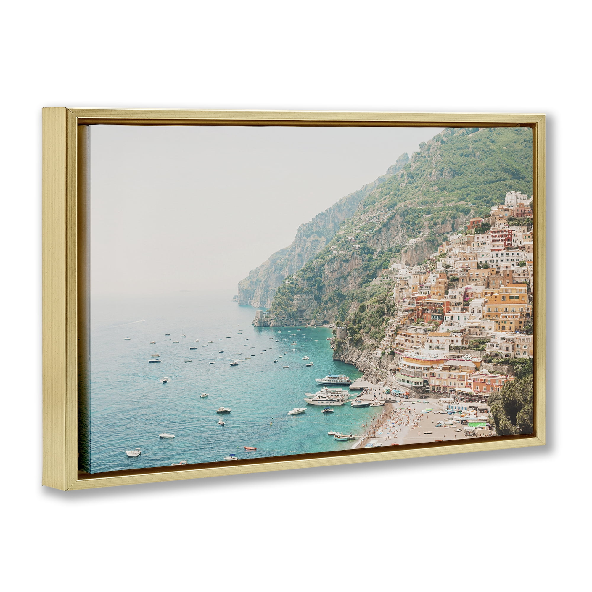 Stupell Industries Amalfi Coast Harbor Cities & Countries Photography Gold Floater Framed Canvas Art Print Wall Art, 25 x 17