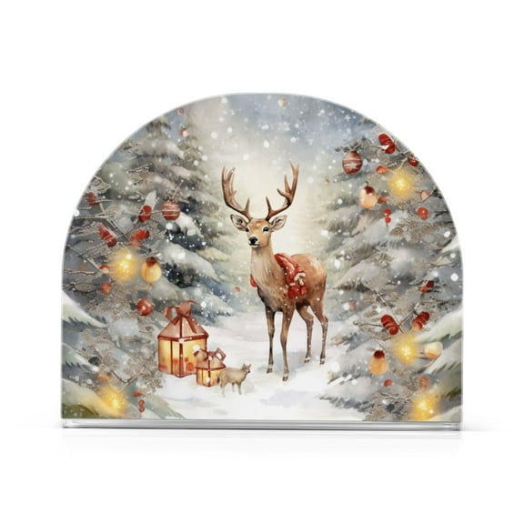 Christmas Trees Deer Snow Gifts Lambs Napkin Holder for Table Clear Napkin Stand Paper Holder Acrylic Organizer Dispenser Napkins for Dinner Kitchen Restaurant Room