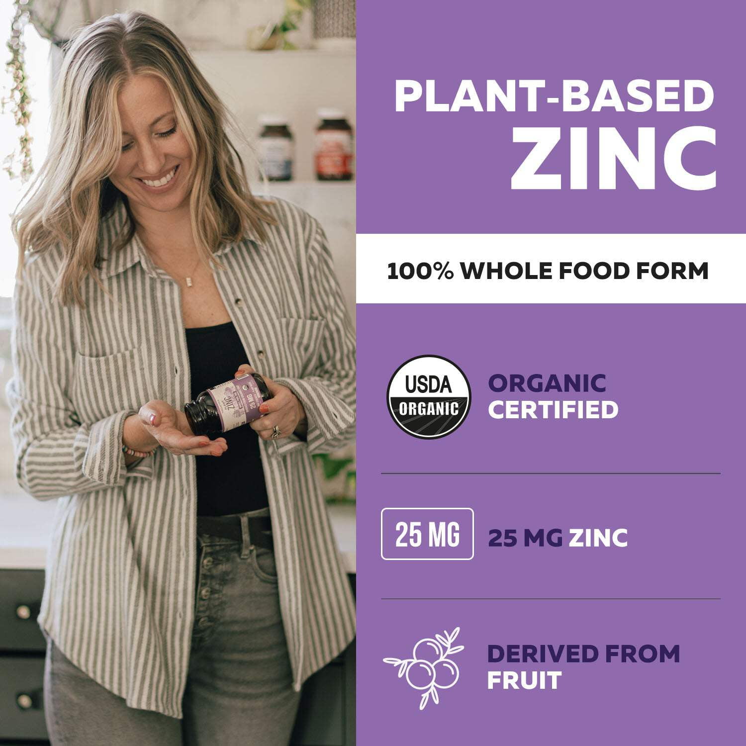 Triquetra Health Organic Zinc | Whole Food Zinc Supplement - 25 mg of Zinc
