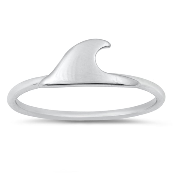 High Polish Wave Ocean Shark Ring .925 Sterling Silver Band Jewelry Female Male Unisex Size 8