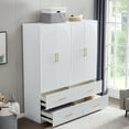 thumbnail image 6 of Sophshelter Armoire Wardrobe Closet, Wood 4 Door 4 Drawers White Closet for High Storage Capacity, Tall Armoire Storage Closet with 2 Shelves and Hanging Rod, 6 of 12