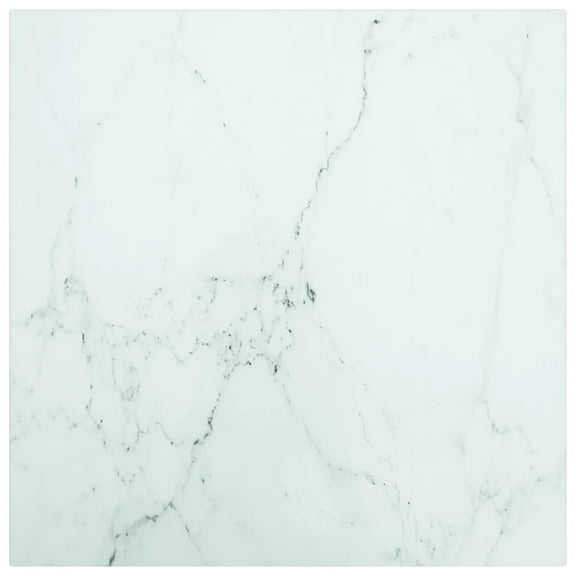 Table Top White 15.7"x15.7" 0.2" Tempered Glass with Marble Design