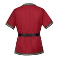 thumbnail image 3 of Halloween Renaissance Top, V Neck Medieval Viking Short Sleeve Tunic, Printed Trim Warrior Peasant Cosplay Top With Belt, Multi Earth Tone Larp Halloween Costume Shirt, Red XL, 3 of 7