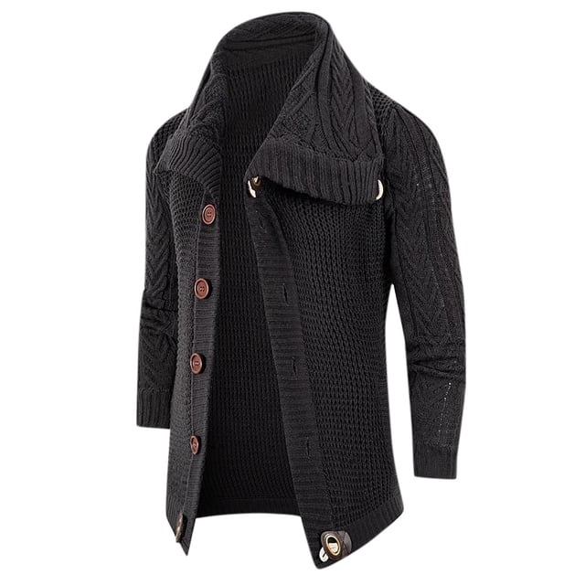 Awdenio Men's Casual Solid Color Long Sleeved Thickened Cardigan Jacket Sweater