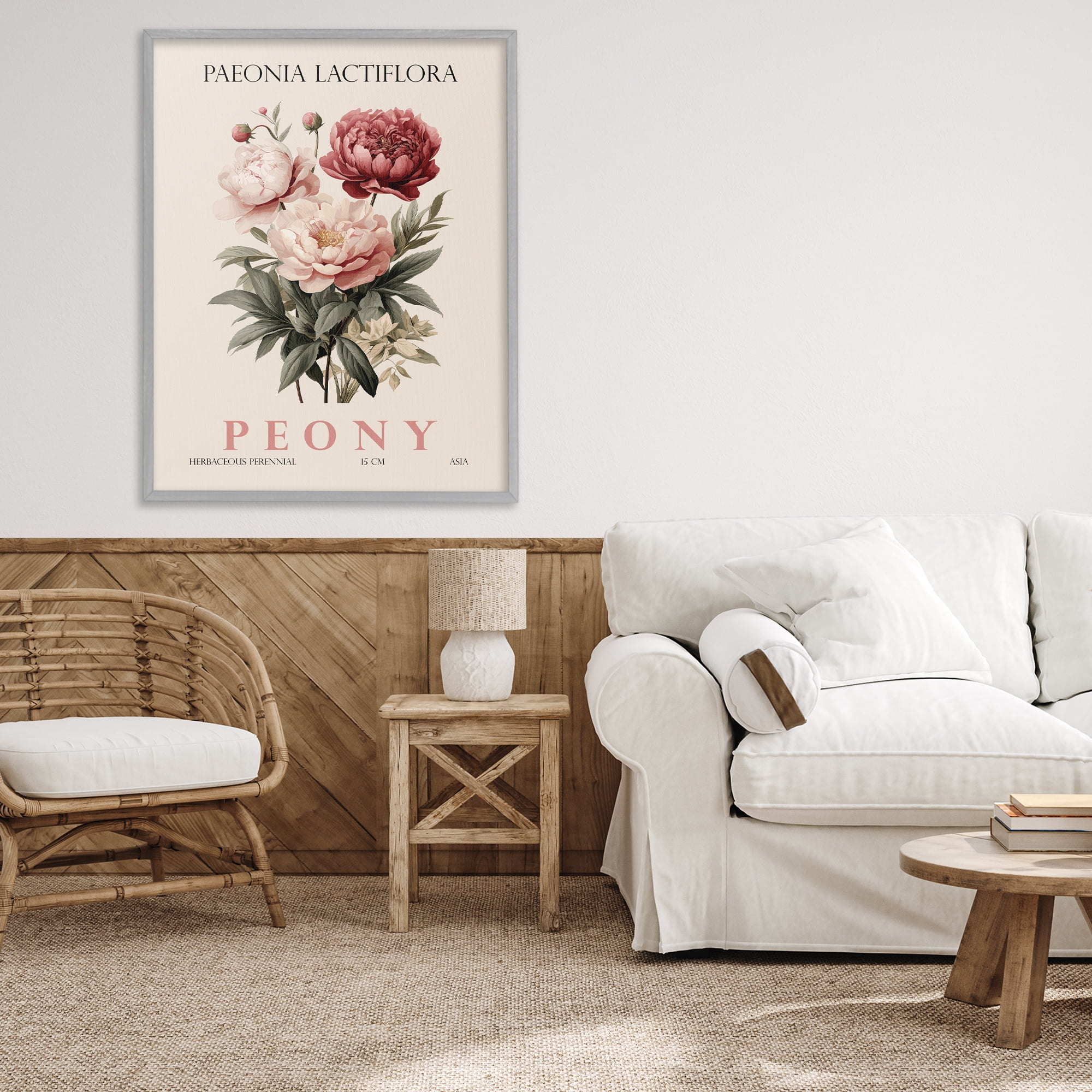 Stupell Industries Natural Peony Bundle Gray Framed Giclee Art, design by Christopher Giampietro