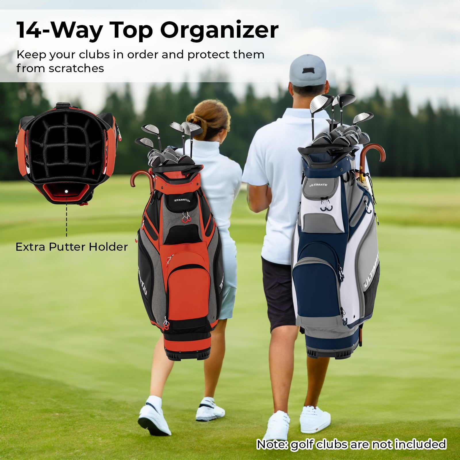 Topbuy Golf Cart Bag Top Golf Clubs Organizer with 7 Zippered Pockets Including Waterproof Valuable Pockets Rain Hood and Shoulder Strap Black + Red