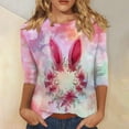 thumbnail image 1 of Xuyuer Happy Easter Family Matching Shirt Women Easter Sunday T-Shirt Leisure Print Round Neck Three Quarter Sleeve 3/4 Sleeve T-shirt Loose Cute Tie Dye Bunny Graphic Tee, 1 of 5