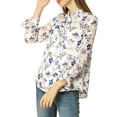 thumbnail image 3 of MODA NOVA Junior's Long Sleeve Tie Neck Ruffle  Floral Print Top White L, 3 of 7