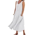 thumbnail image 1 of Women's Sleeveless Cotton Linen Dress with Pockets Bohemian Style Beach Tank Dress, 1 of 4