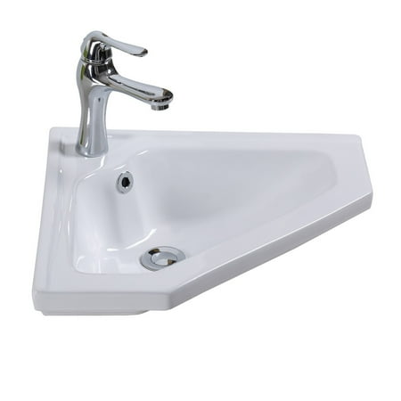 - Modern Bathroom Wall Mount Corner Sink White Single Faucet Hole with Overflow