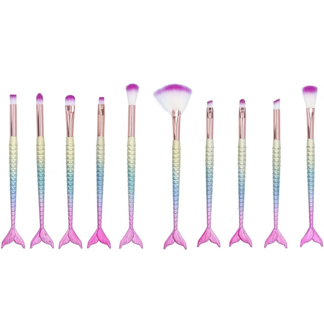 Juego de 10 brochas de maquillaje de cerdas suaves para rubor, sombra de ojos, cejas y resaltado.