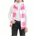 thumbnail image 4 of GiLiling Girls Plaid Fleece Vest Fuzzy Sleeveless Cardigan Fuzzy Sherpa Outerwear Casual Fluffy Jacket Open Front Warm Clothes (Pink, 11-12 Years), 4 of 6