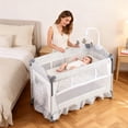 thumbnail image 1 of Cuna para Bebe, Cuna Colecho para Bebe Junto a La Cama con Ajustable en 3 Alturas, Cambiador de Pañales, Colchón, Barra de Juguetes, Bolsa Organizadora para Recién Nacidos y Niños Pequeños, 1 of 9