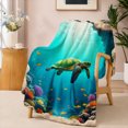 thumbnail image 2 of SPXUBZ Sea Turtle Coral Reef Flannel Fleece Blanket Underwater Ocean Throw Blanket Marine Life Pattern Soft Cozy Blanket for Kids Bedroom 60"x50", 2 of 5